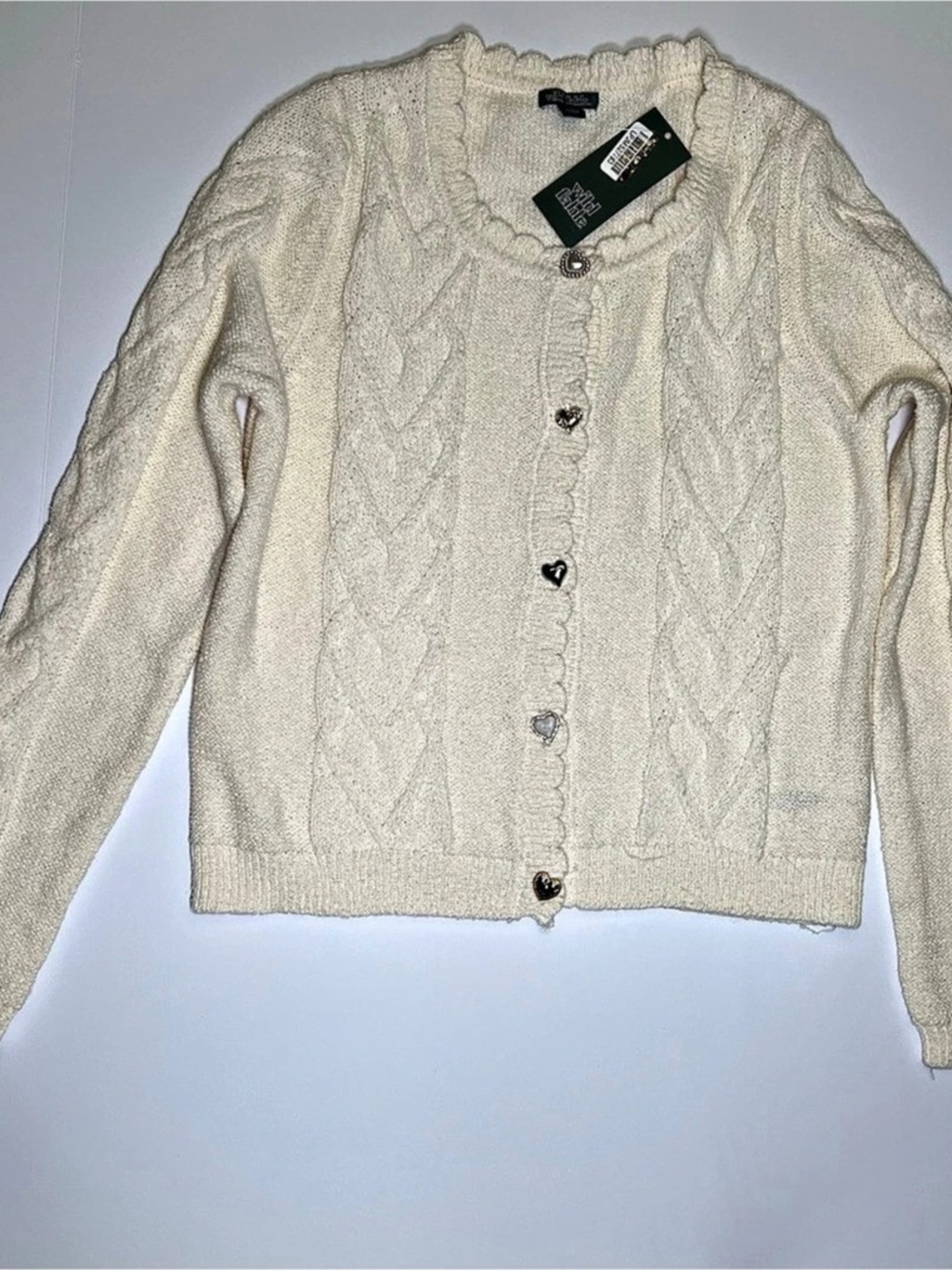 Wild Fable Women'Small Crewneck Heritage Cable Cardigan Cream Small